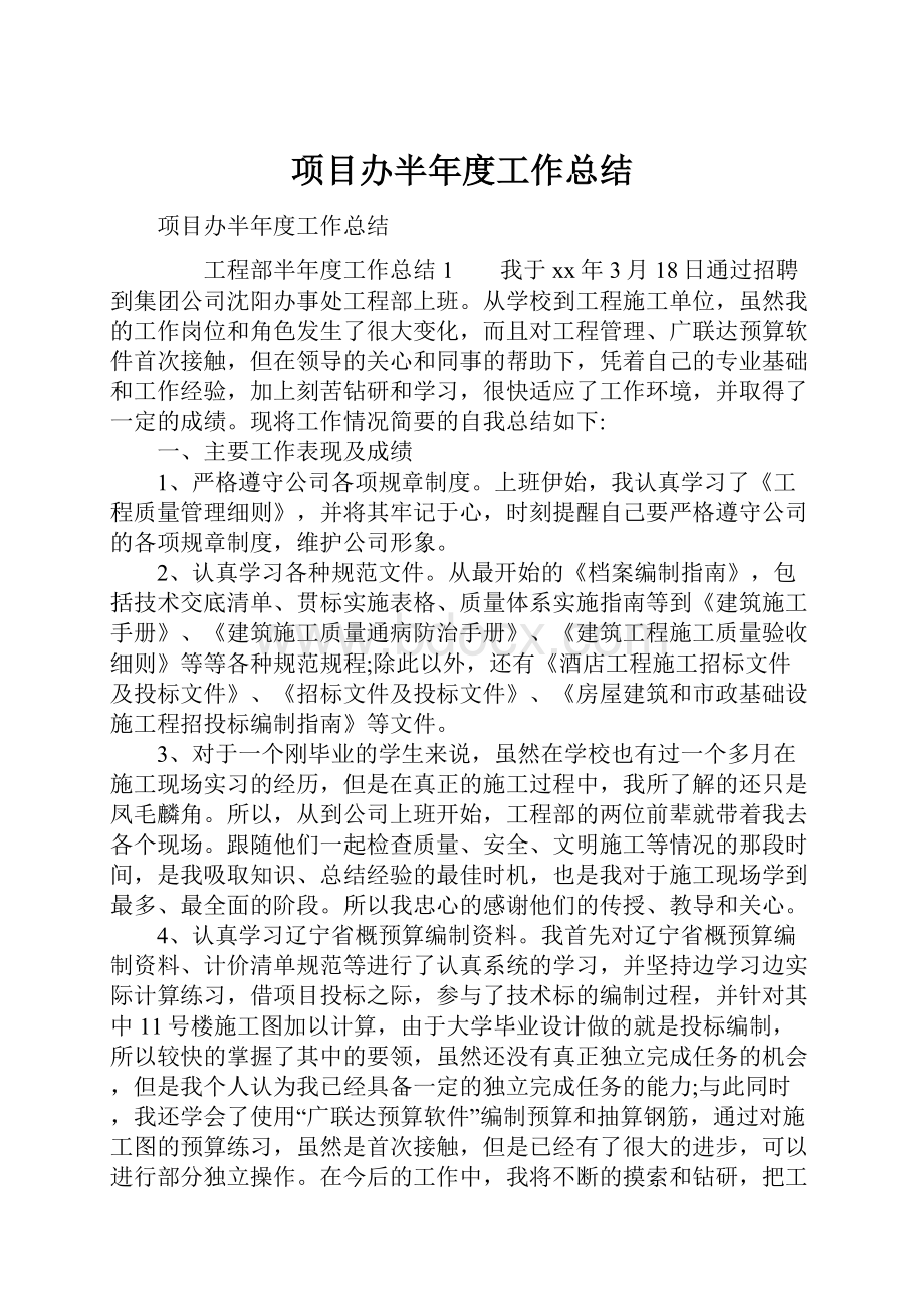 项目办半年度工作总结.docx