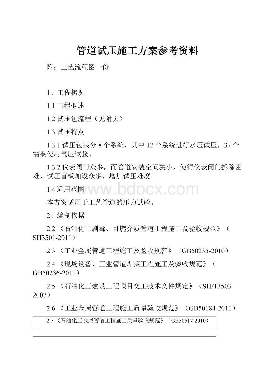 管道试压施工方案参考资料.docx