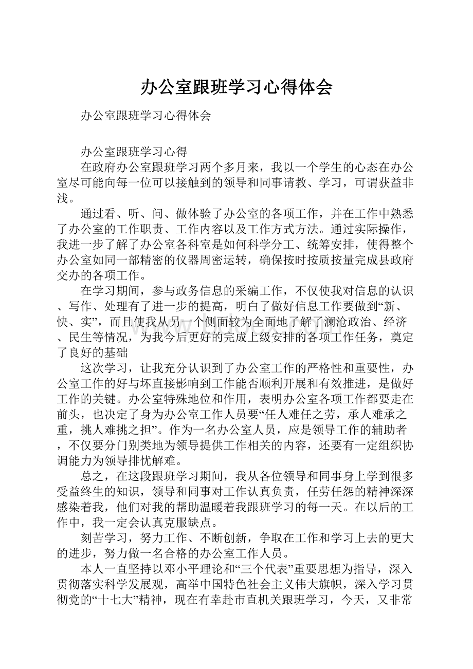 办公室跟班学习心得体会.docx