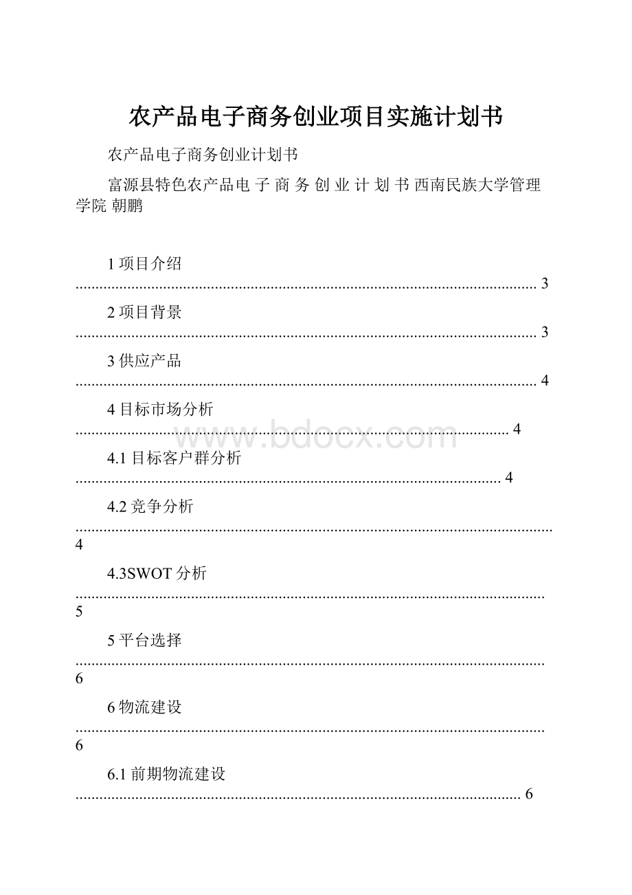 农产品电子商务创业项目实施计划书.docx_第1页