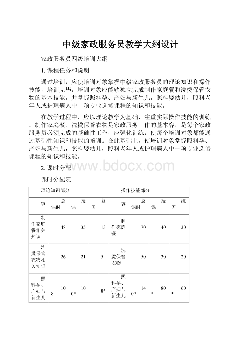 中级家政服务员教学大纲设计.docx_第1页