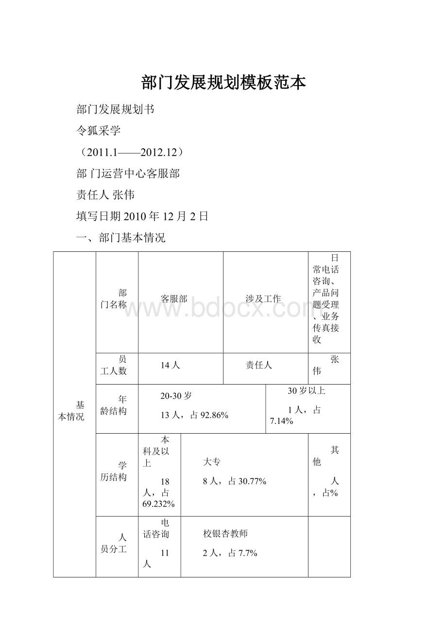 部门发展规划模板范本.docx_第1页