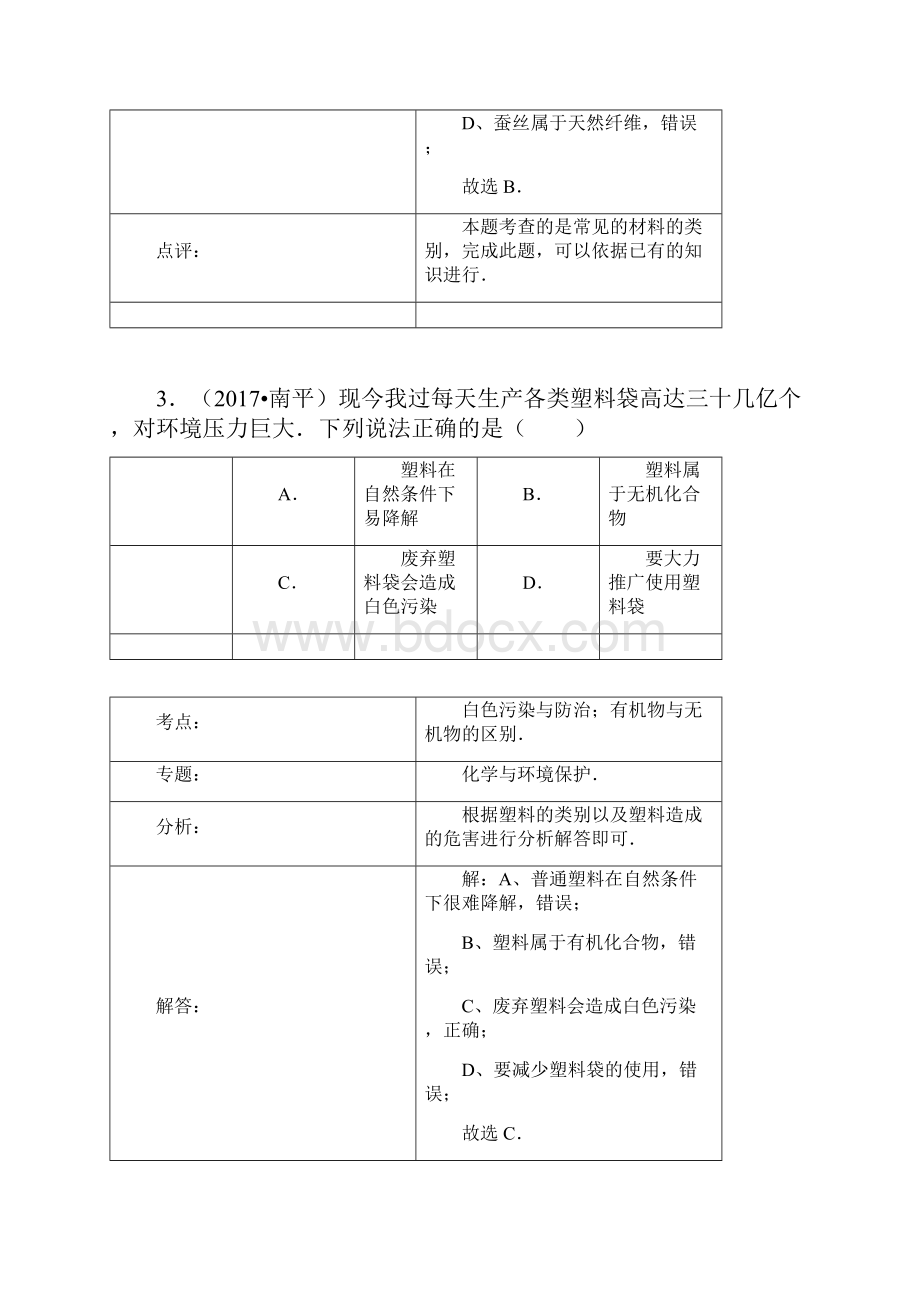 初中化学化学中考试题分类汇编化学与材料含答案.docx_第3页