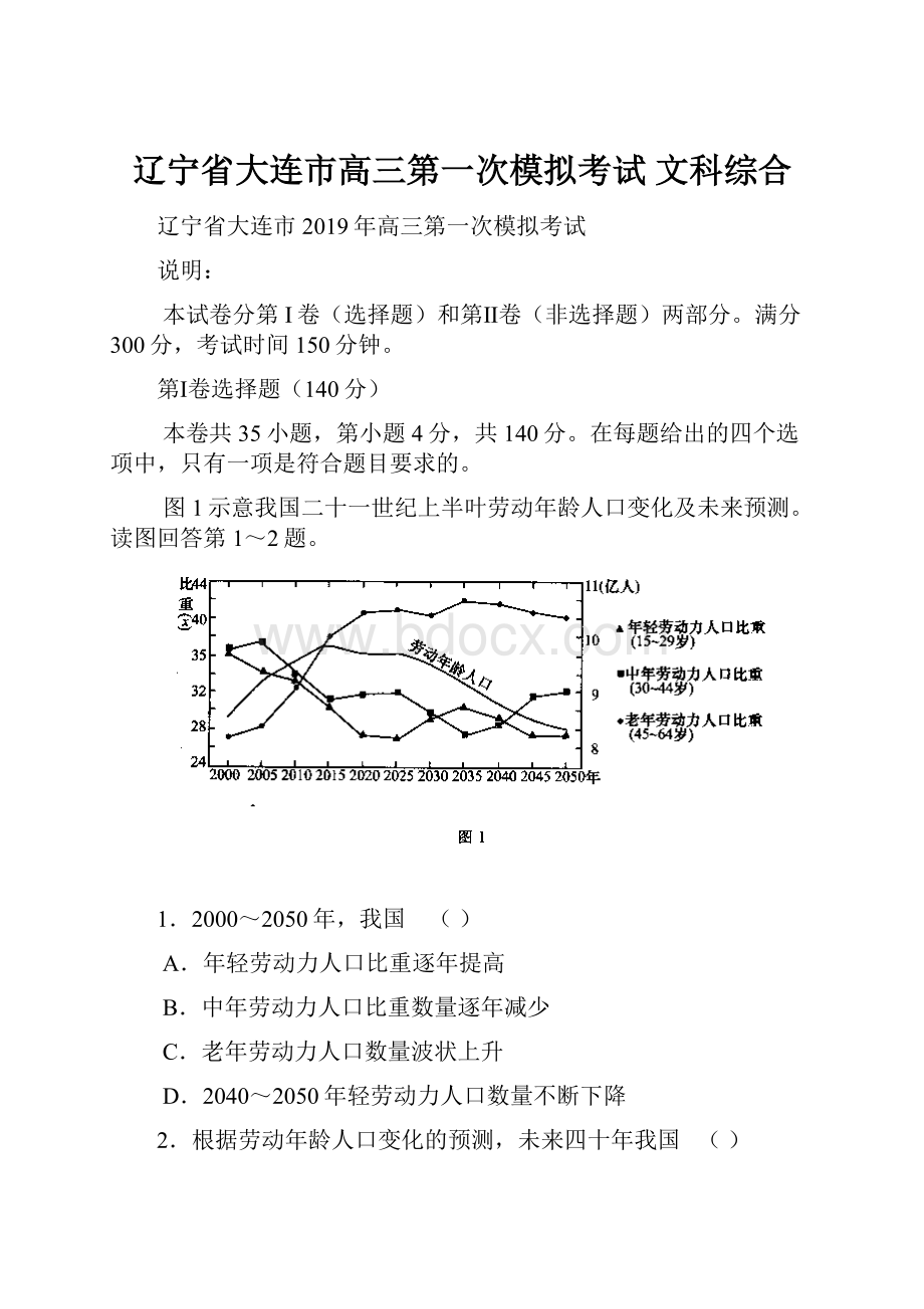 辽宁省大连市高三第一次模拟考试 文科综合.docx_第1页