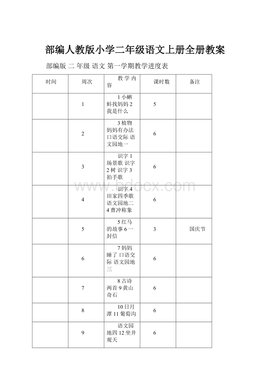 部编人教版小学二年级语文上册全册教案.docx