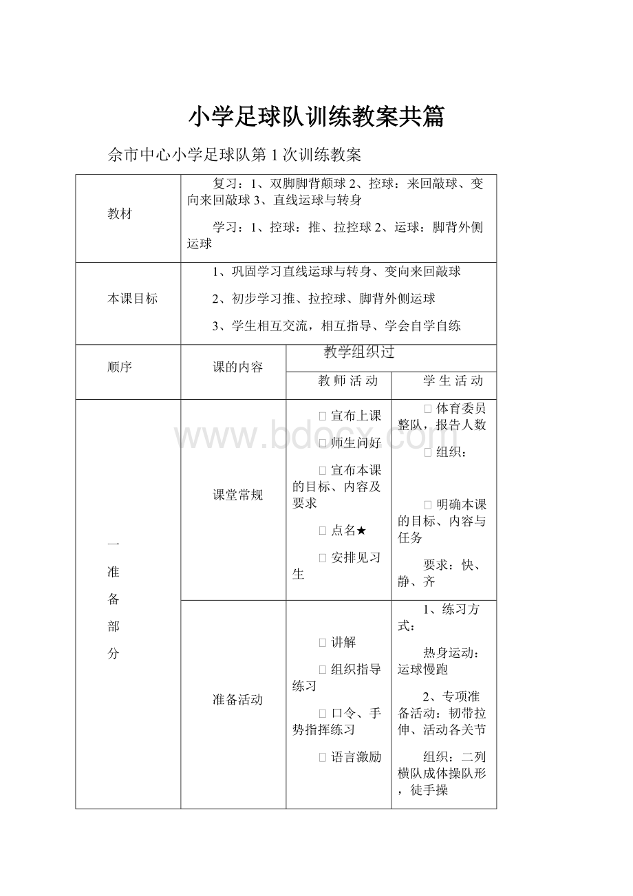 小学足球队训练教案共篇.docx_第1页