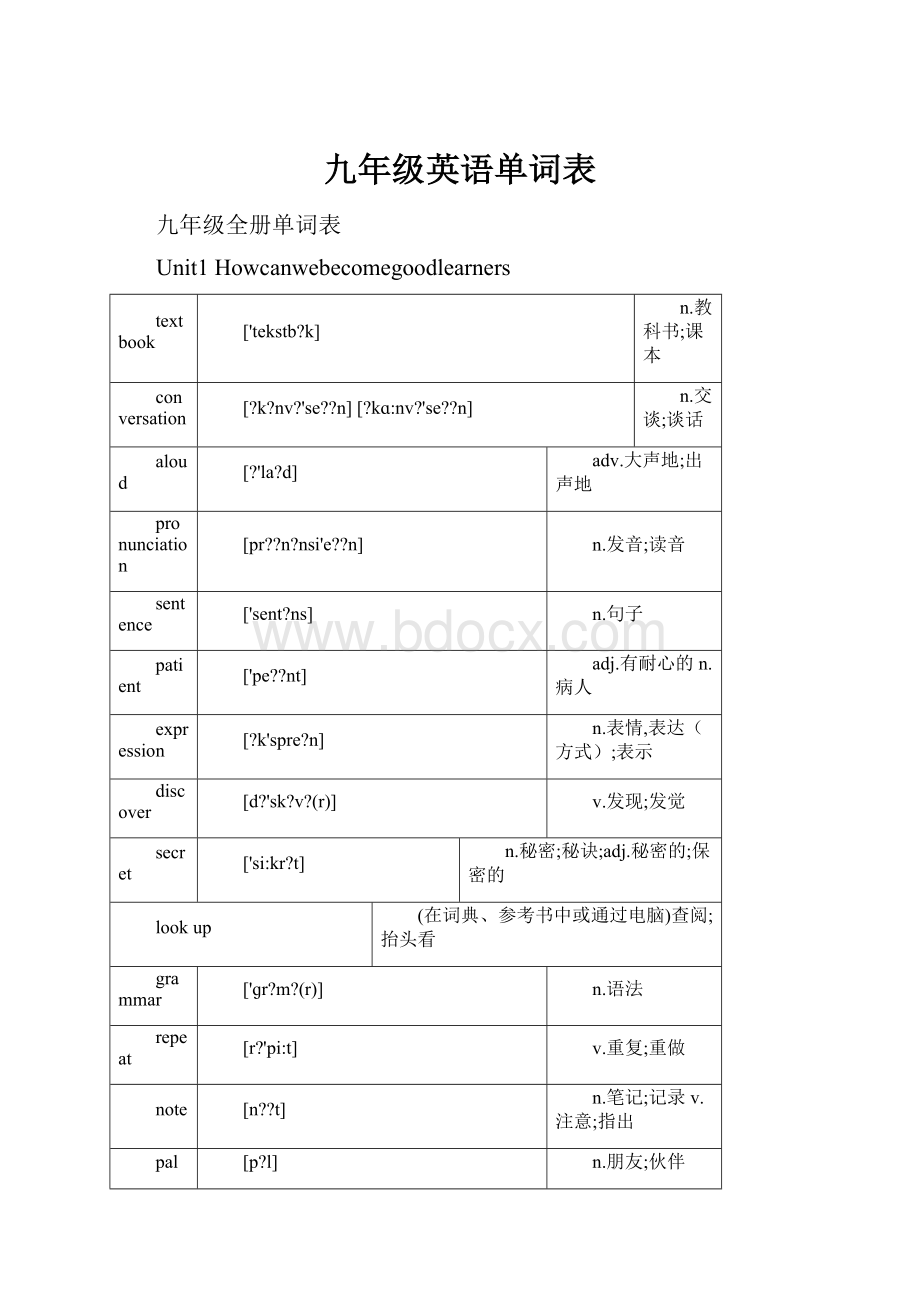 九年级英语单词表.docx