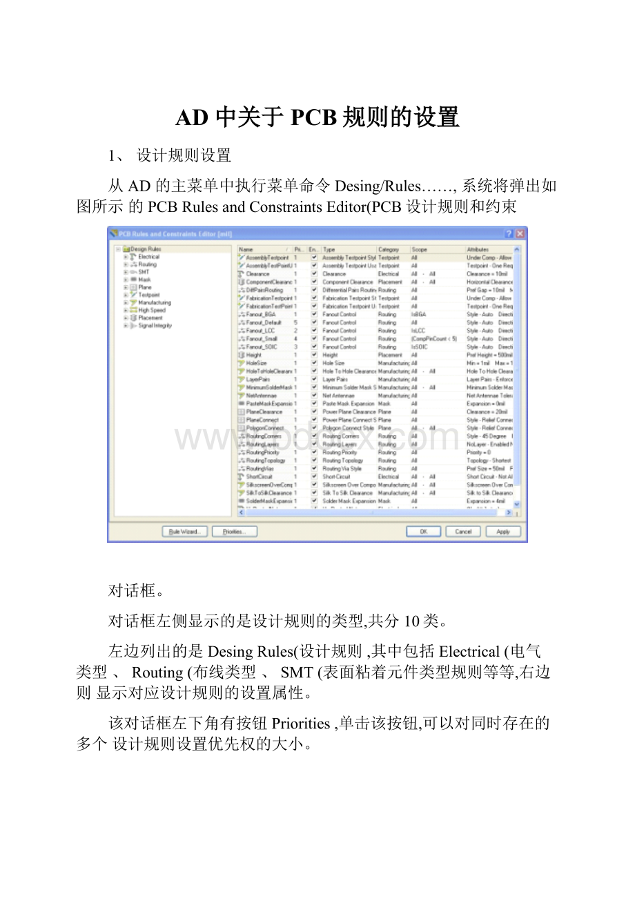 AD中关于PCB规则的设置.docx