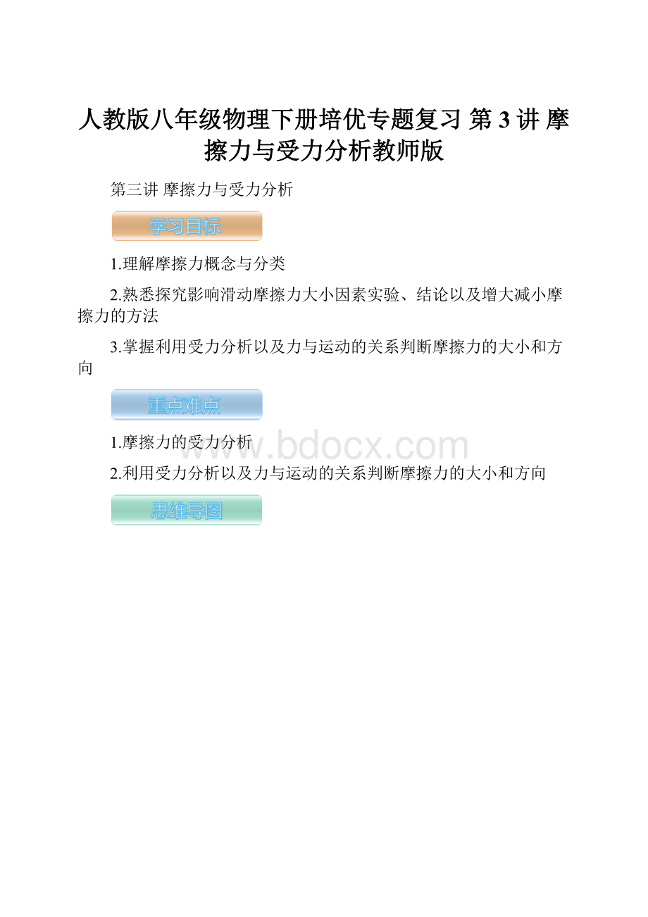 人教版八年级物理下册培优专题复习 第3讲 摩擦力与受力分析教师版.docx