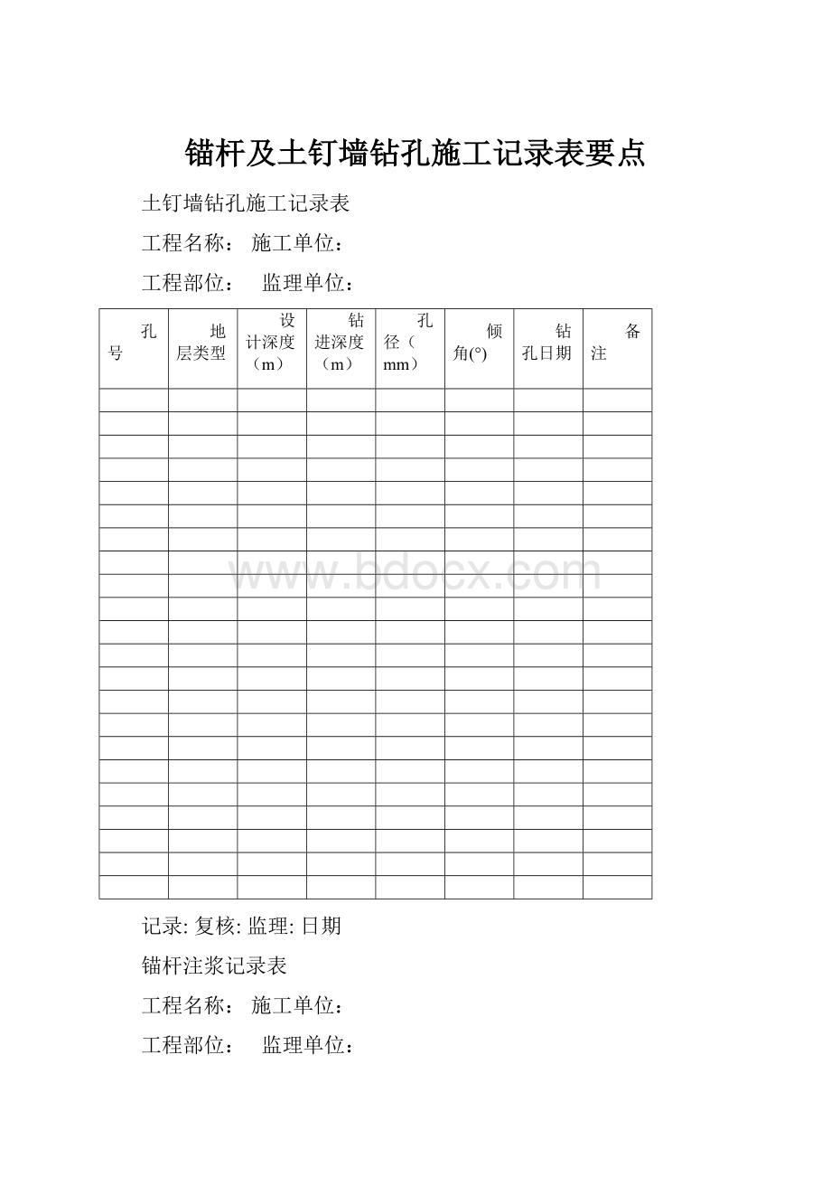 锚杆及土钉墙钻孔施工记录表要点.docx