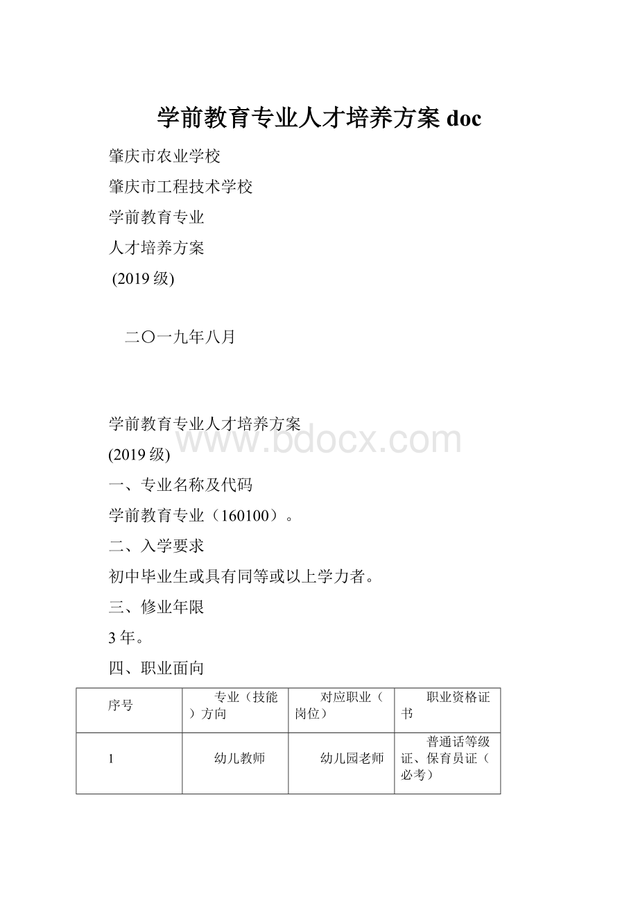 学前教育专业人才培养方案doc.docx_第1页