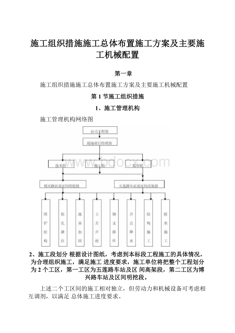 施工组织措施施工总体布置施工方案及主要施工机械配置.docx