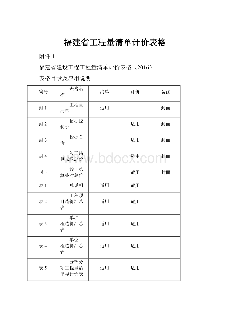 福建省工程量清单计价表格.docx