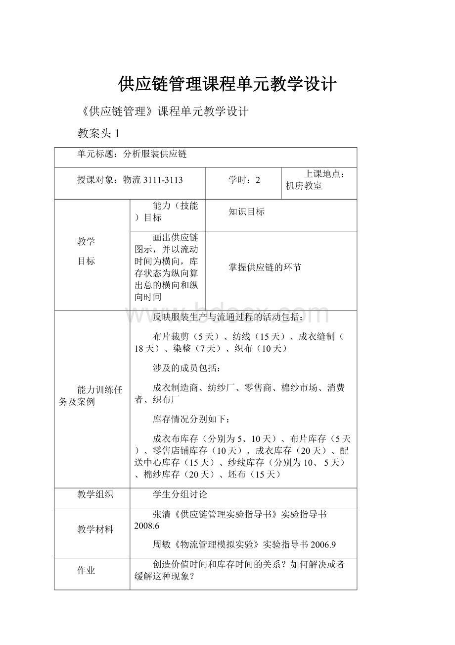 供应链管理课程单元教学设计.docx_第1页