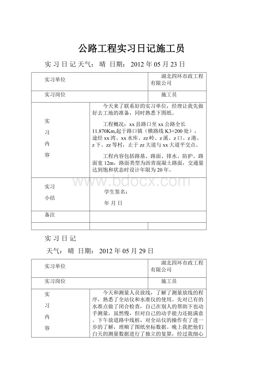 公路工程实习日记施工员.docx_第1页