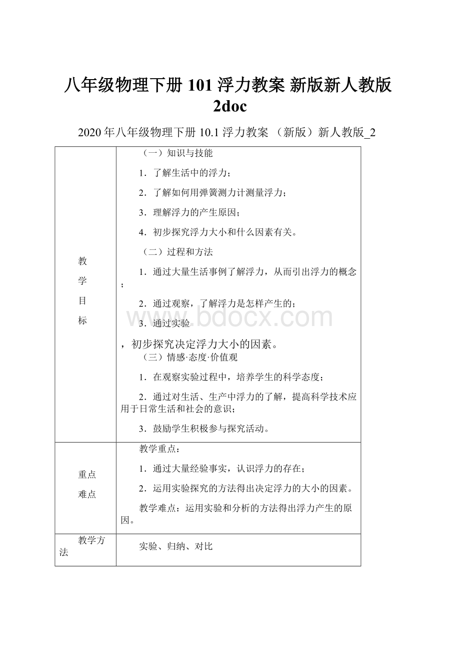 八年级物理下册 101 浮力教案 新版新人教版2doc.docx_第1页