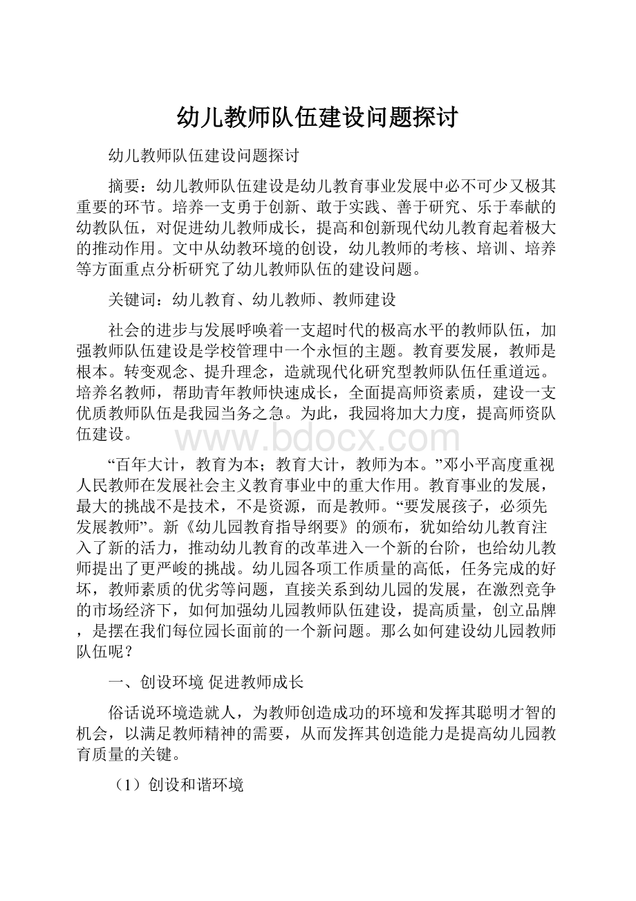 幼儿教师队伍建设问题探讨.docx