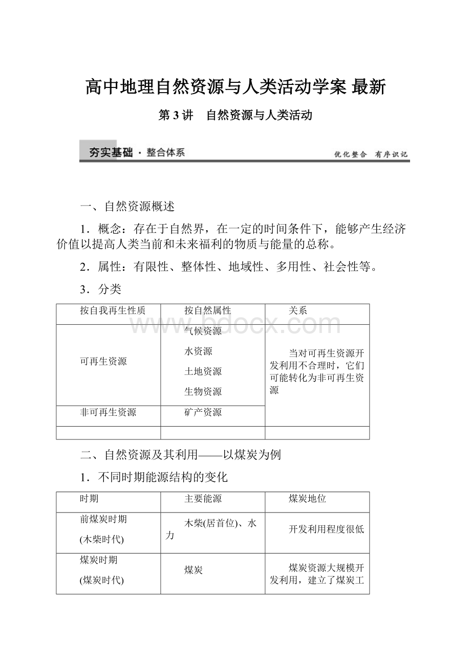 高中地理自然资源与人类活动学案 最新.docx