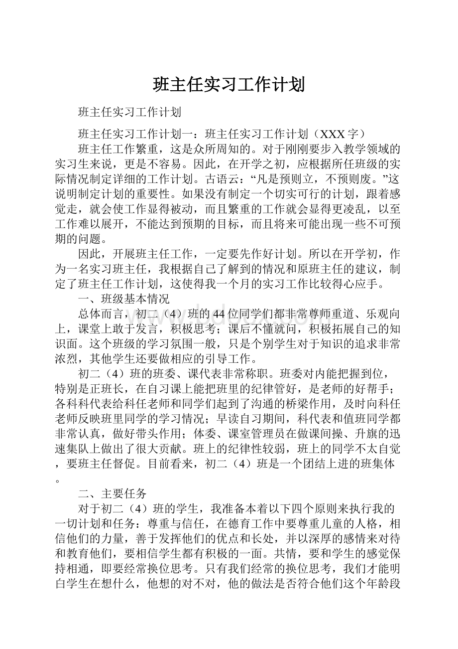 班主任实习工作计划.docx