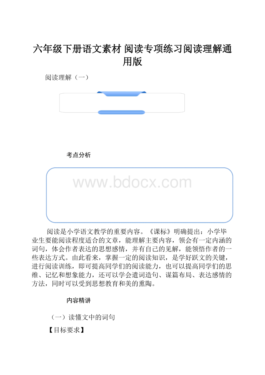 六年级下册语文素材 阅读专项练习阅读理解通用版.docx