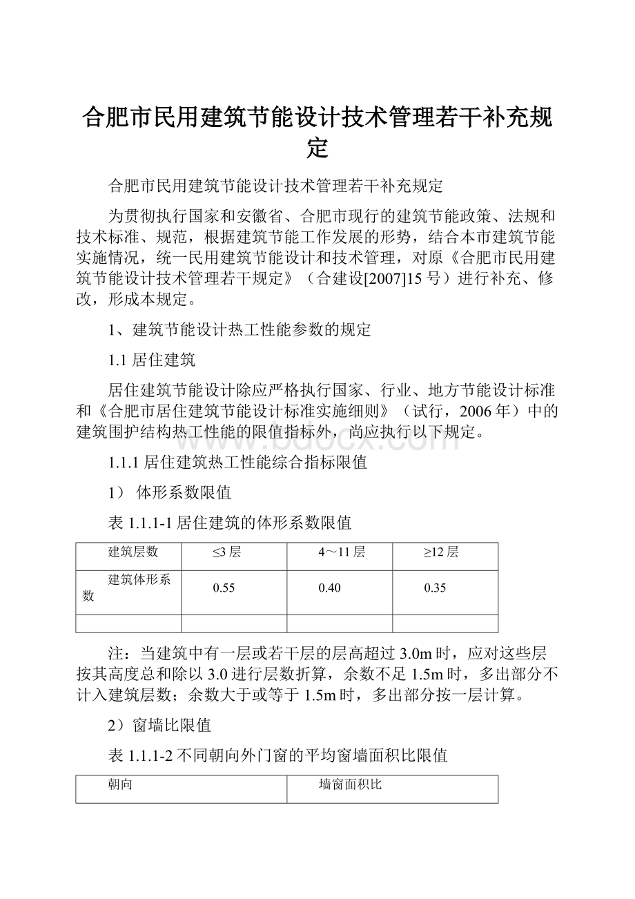 合肥市民用建筑节能设计技术管理若干补充规定.docx_第1页