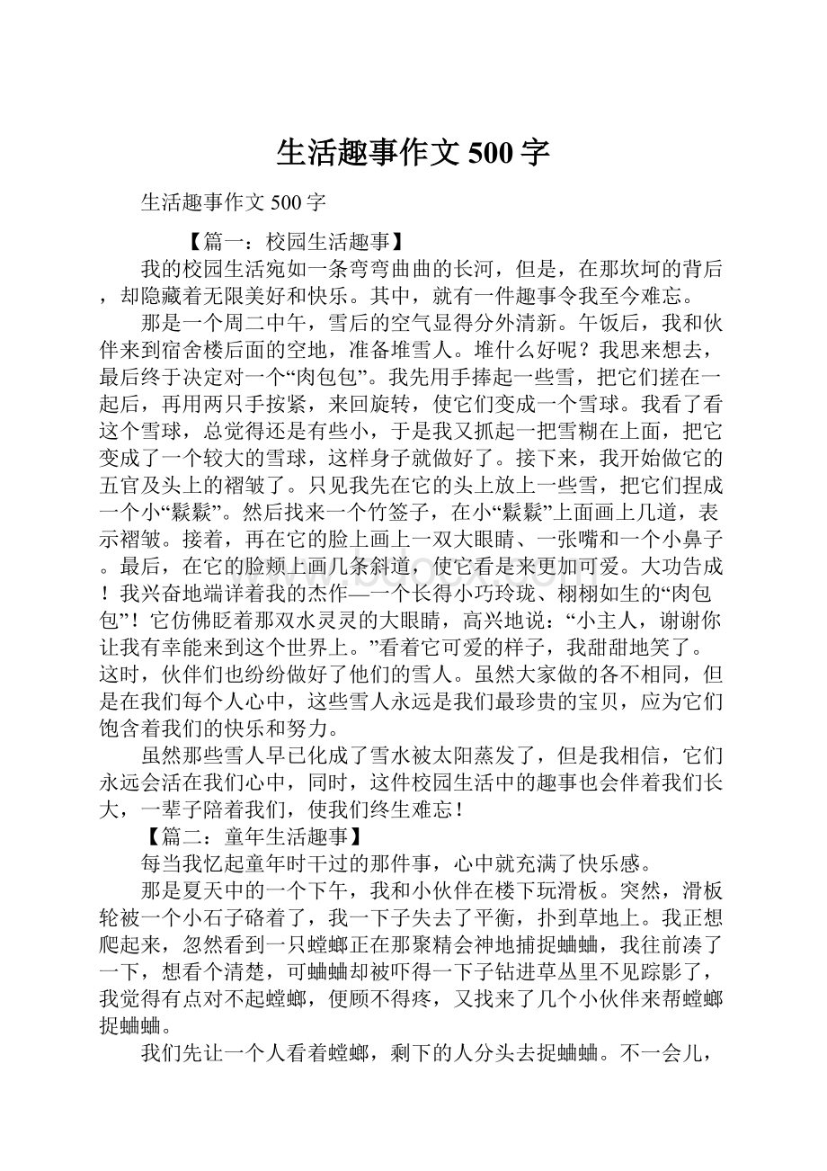 生活趣事作文500字.docx