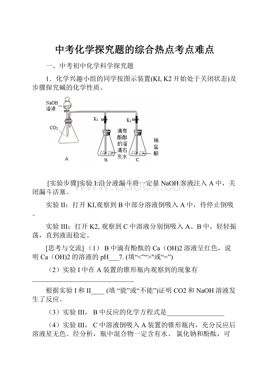 中考化学探究题的综合热点考点难点.docx