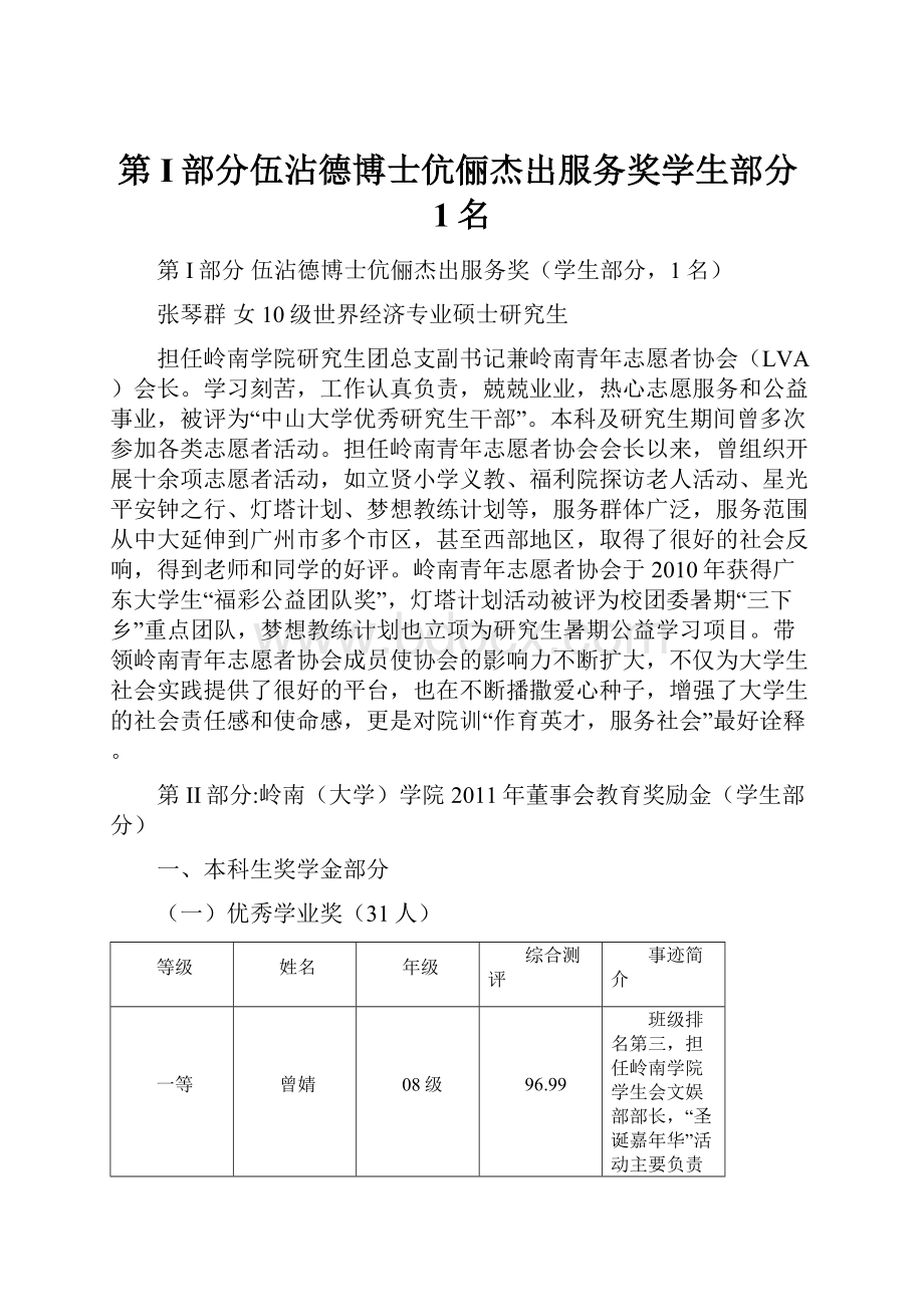 第I部分伍沾德博士伉俪杰出服务奖学生部分1名.docx_第1页