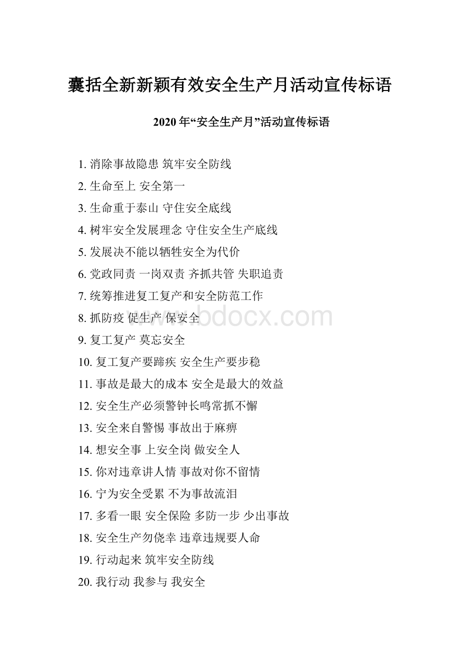 囊括全新新颖有效安全生产月活动宣传标语.docx_第1页