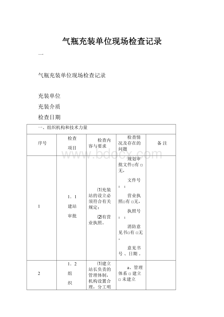 气瓶充装单位现场检查记录.docx