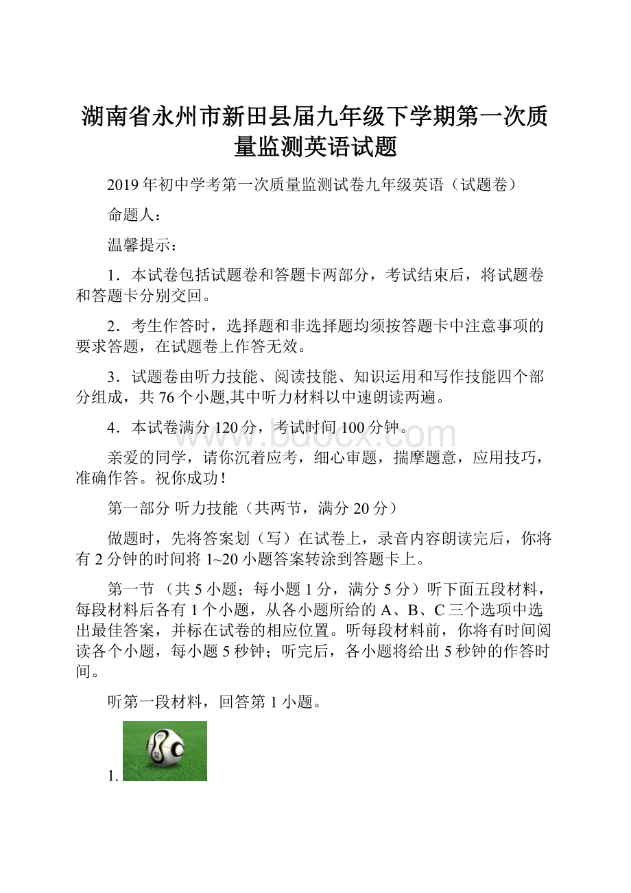 湖南省永州市新田县届九年级下学期第一次质量监测英语试题.docx