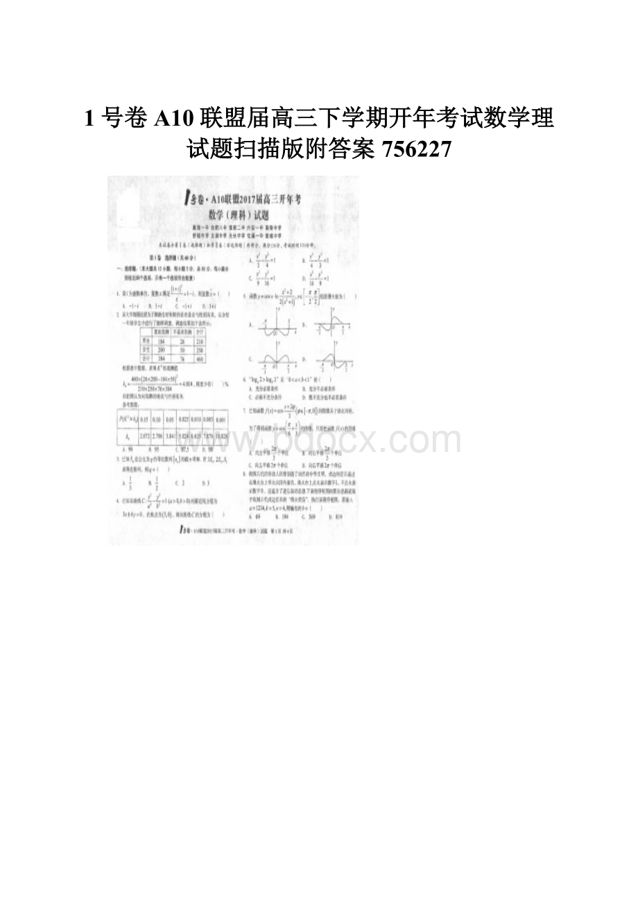 1号卷A10联盟届高三下学期开年考试数学理试题扫描版附答案756227.docx_第1页