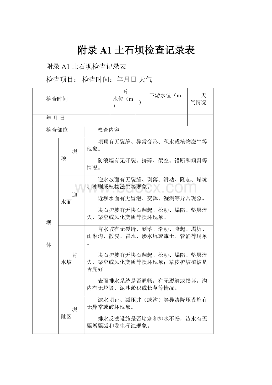 附录A1土石坝检查记录表.docx