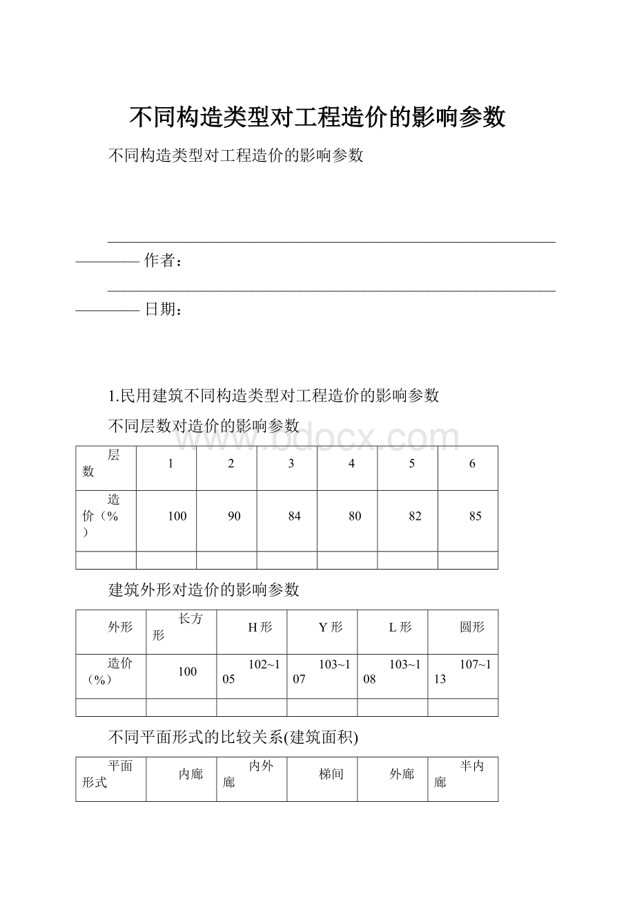 不同构造类型对工程造价的影响参数.docx