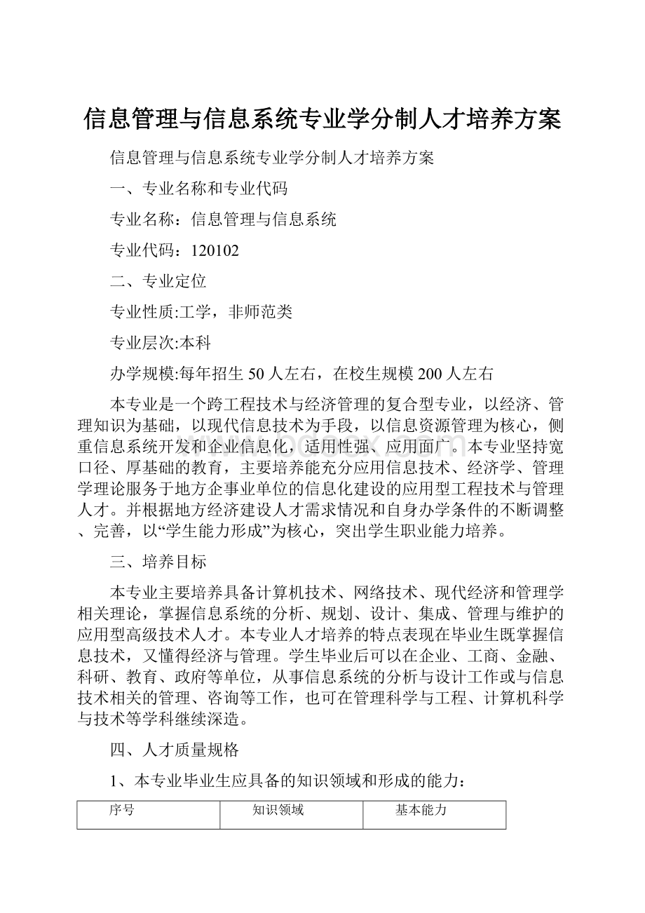 信息管理与信息系统专业学分制人才培养方案.docx