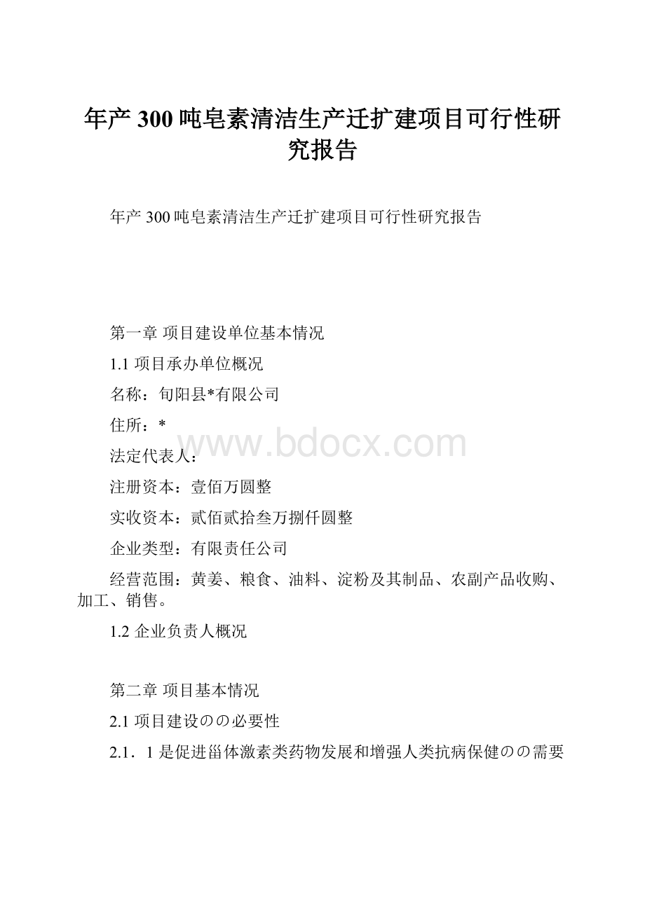 年产300吨皂素清洁生产迁扩建项目可行性研究报告.docx