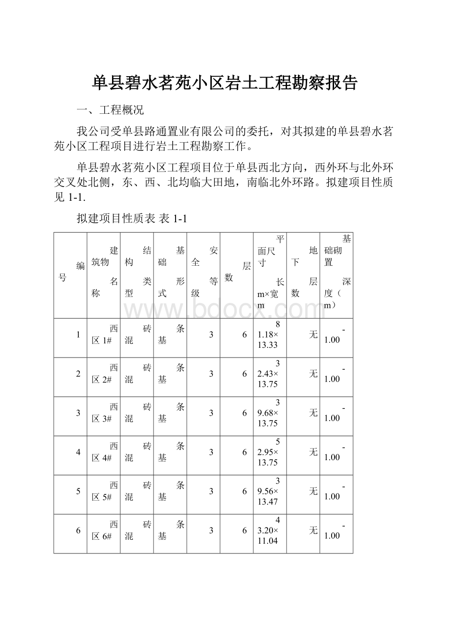 单县碧水茗苑小区岩土工程勘察报告.docx_第1页