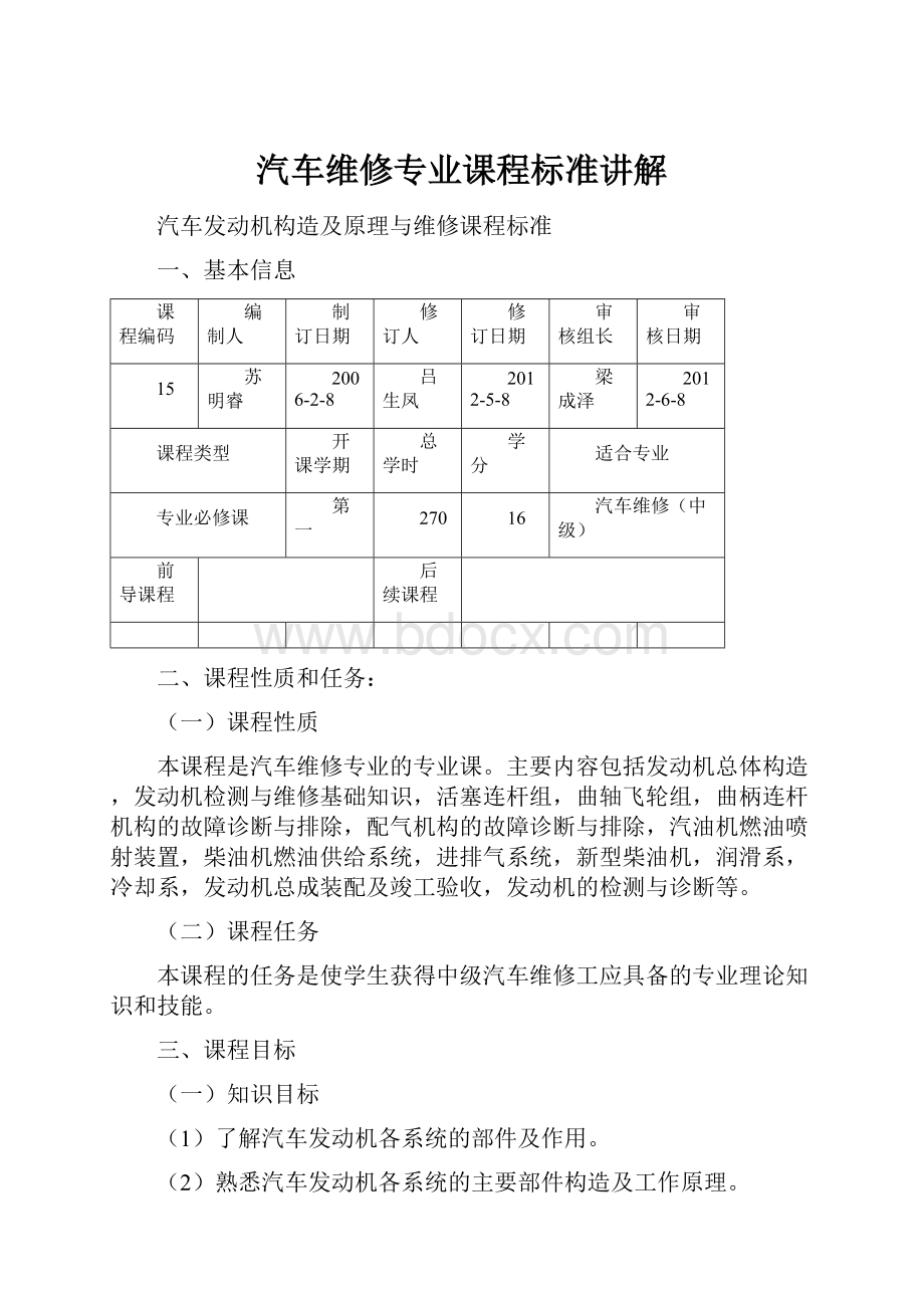 汽车维修专业课程标准讲解.docx