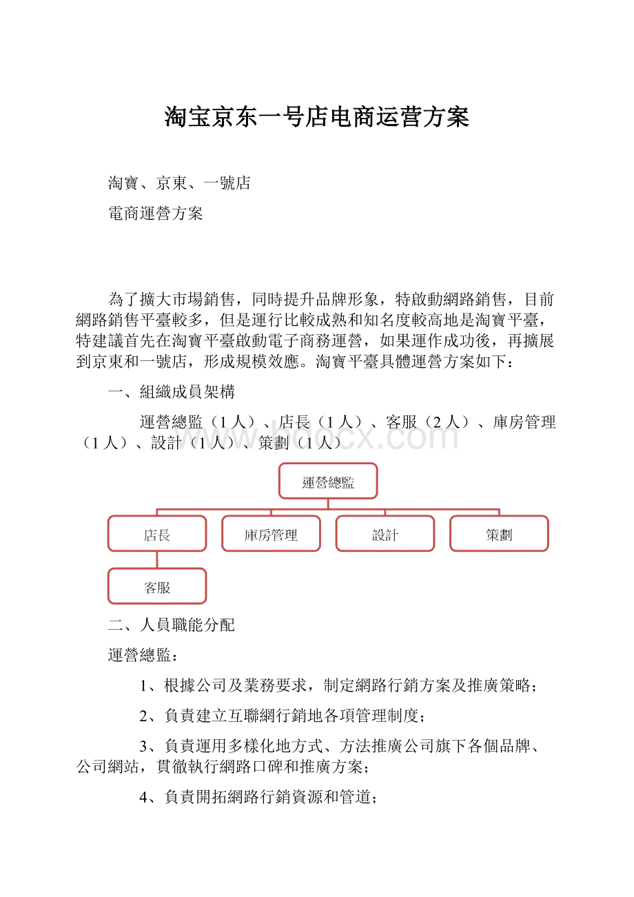 淘宝京东一号店电商运营方案.docx