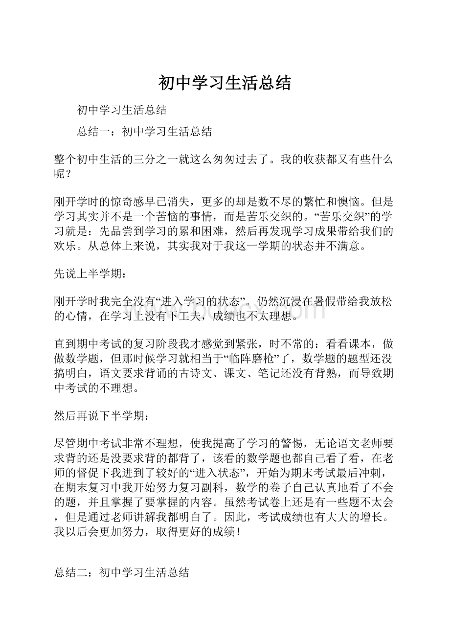 初中学习生活总结.docx