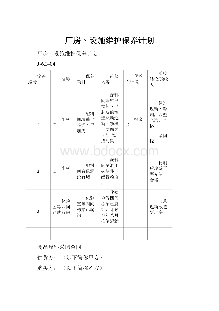 厂房丶设施维护保养计划.docx