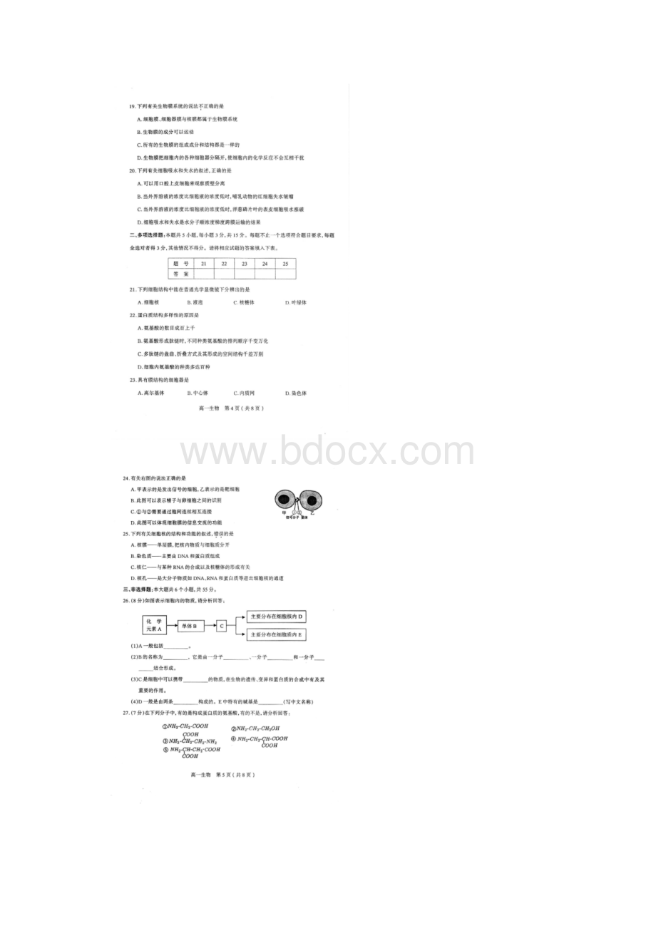 山西省太原市学年高一生物上学期期中试题 精.docx_第3页