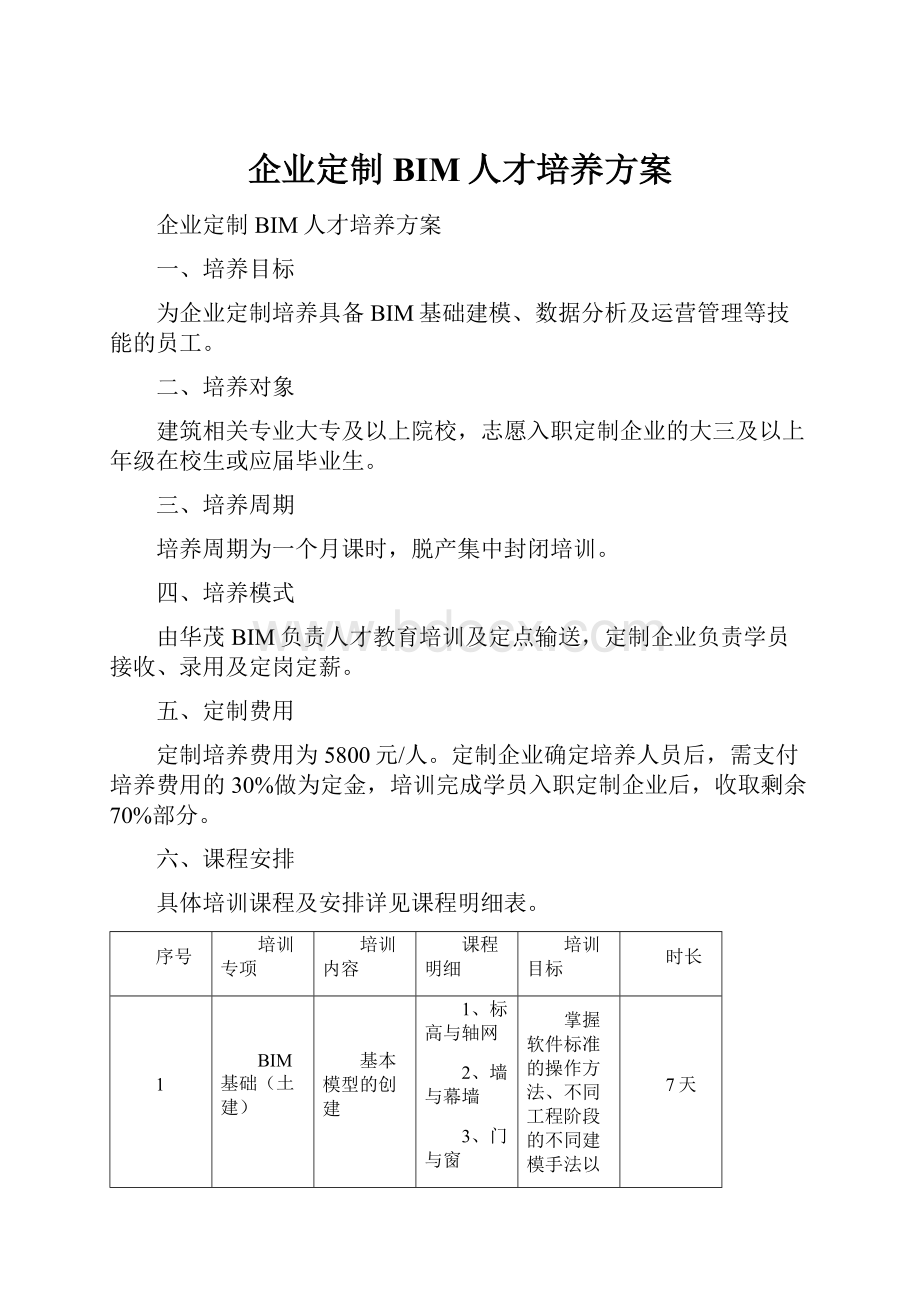 企业定制BIM人才培养方案.docx_第1页