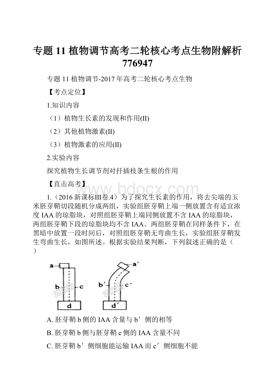 专题11 植物调节高考二轮核心考点生物附解析776947.docx