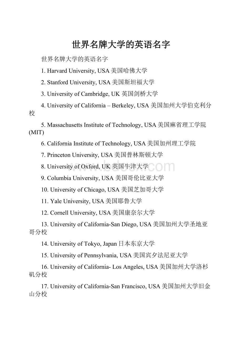 世界名牌大学的英语名字.docx