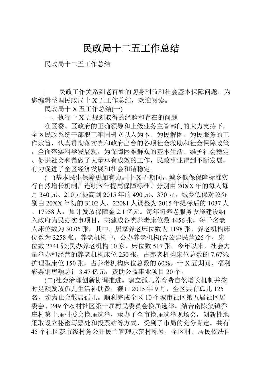 民政局十二五工作总结.docx