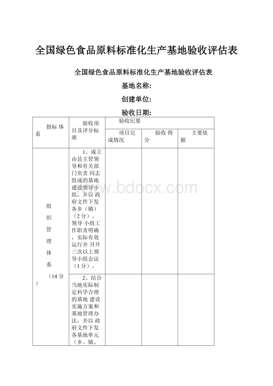 全国绿色食品原料标准化生产基地验收评估表.docx_第1页