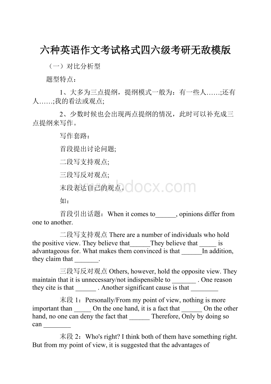 六种英语作文考试格式四六级考研无敌模版.docx_第1页