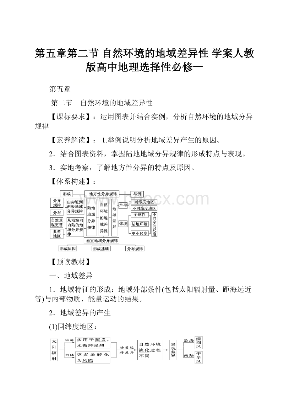 第五章第二节 自然环境的地域差异性 学案人教版高中地理选择性必修一.docx_第1页