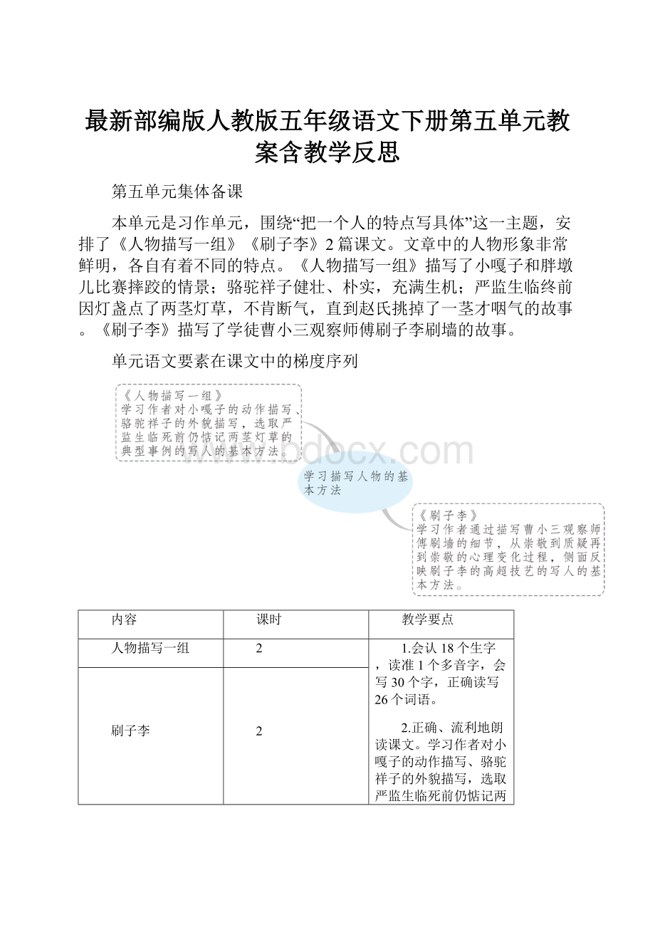 最新部编版人教版五年级语文下册第五单元教案含教学反思.docx